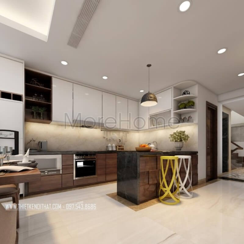 Thiết kế nội thất phòng bếp gỗ công nghiệp hiện đại cho nhà phố Lò Đúc Thiết kế phòng bếp, tủ bếp đẹp