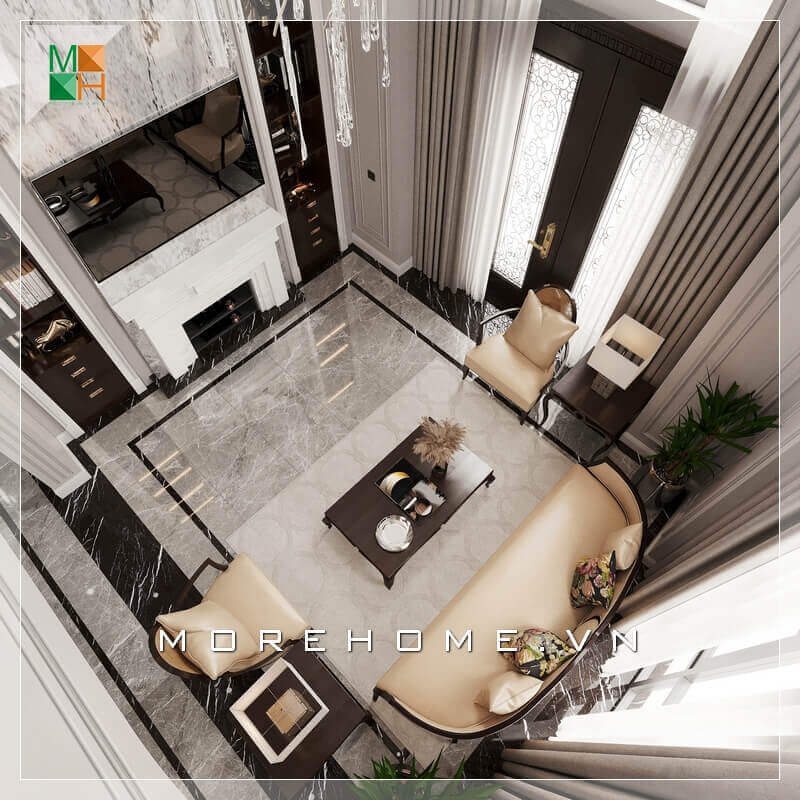 Mẫu bàn ghế sofa phòng khách sang trọng, chất liệu bàn gỗ tự nhiên cao cấp và bộ ghế sofa bọc da chân ghế gỗ tự nhiên tạo nên một không gian phòng khách sang trọng và đẳng cấp. Gợi ý các mẫu thiết kế phòng khách tân cổ điển tiện nghi