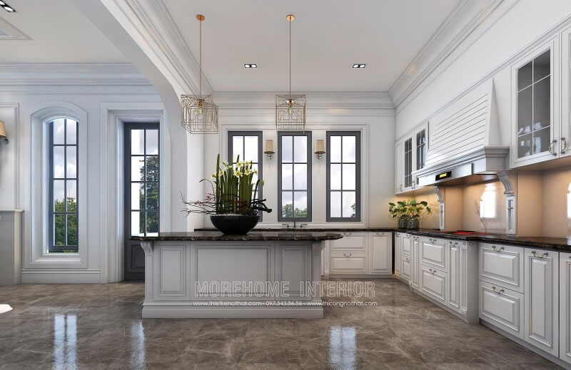 Mẫu thiết kế tủ bếp tân cổ điển được gia chủ vô cùng hài lòng, từng chi tiết tỉ mỉ, nổi bật, gam màu trắng chủ đạo giúp xua tan đi sự u tối mang lại không gian thông thoáng và rộng rãi hơn Tủ bếp gỗ, tủ bếp gỗ tự nhiên, tủ bếp tân cổ điển